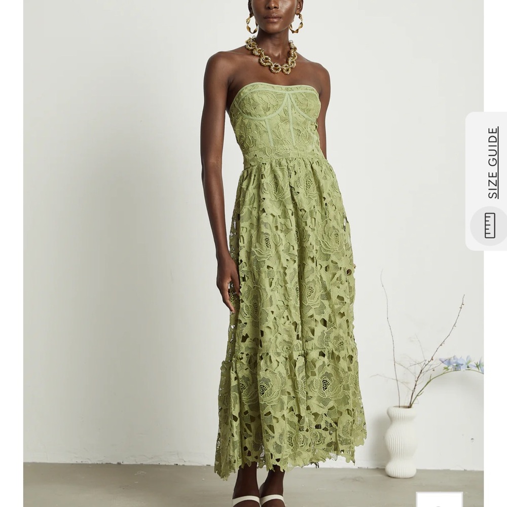 Chic Strapless Lace Dress in Olive - Picture 1 of 4